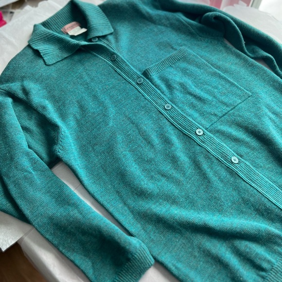 EUC VTG 80s Levanté Teal Lambswool Sweater dress cardigan shoulder pads WARM - Picture 1 of 16